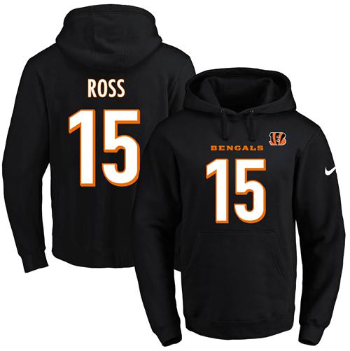 Nike Bengals #15 John Ross Black Name & Number Pullover NFL Hoodie - Click Image to Close